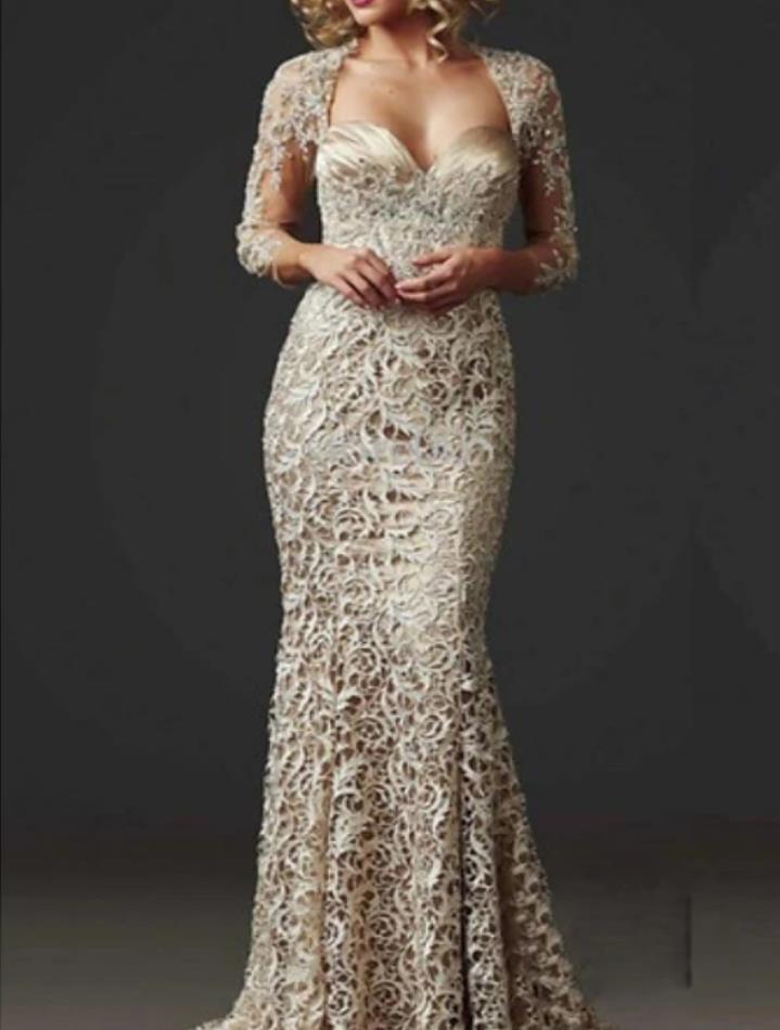 

Mermaid / Trumpet Mother of the Bride Dress Elegant Sweetheart Neckline Floor Length lace 3/4 Sleeve with Applique 2021 c102, Black;red
