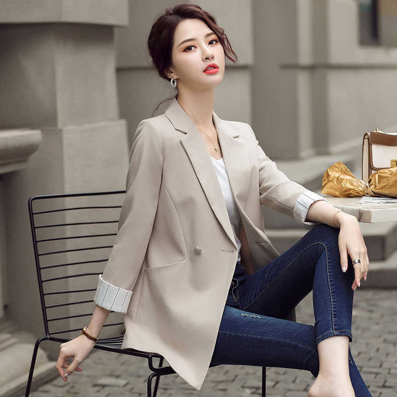 

Large size -4XL women' office jacket suit autumn outfit temperament ladies blazer Fashion double breasted 210527