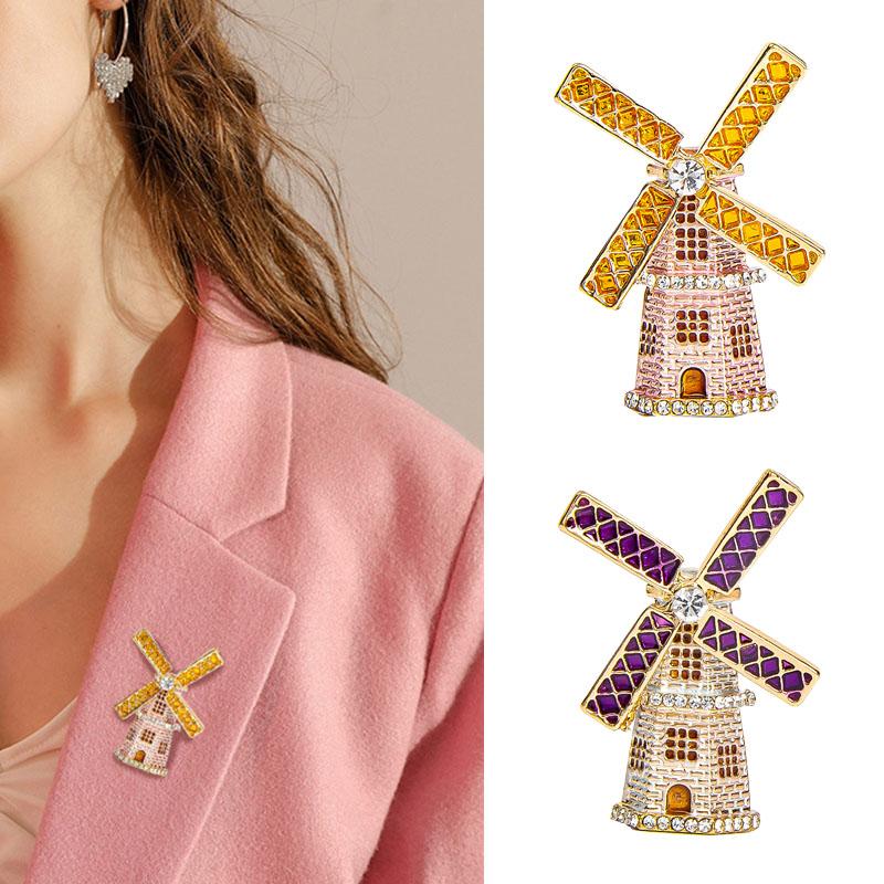 

Pins, Brooches Castle Windmill Broom Personality Creative Sweater Overcoat Accessories Vintage Classic High Quality Gift, Gray