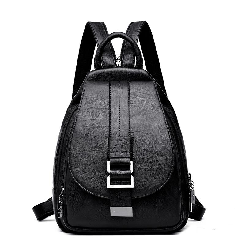 

Outdoor Bags Women Leather Backpacks Vintage Female Shoulder Bag Sac A Dos Travel Bagpack Mochilas School For Girls Preppy, Black