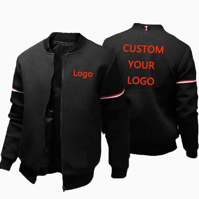

Men's Jackets DIY Custom Logo Men Jacket Autumn Long Sleeve Slim Fit Casual Sport Zip Outdoor Tops Coat Baseball, Black;brown