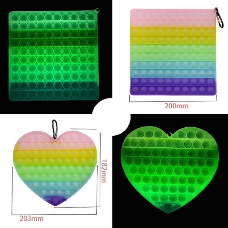 Party Favor Rainbow Big Size Square Heart Push Bubble Pop It Fidget Toy Glow in the Dark-image-695076974