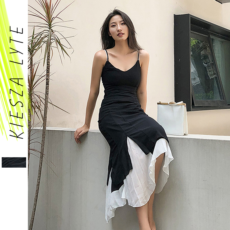 

women dress 2021 new fashion spring autumn vintage party dresses patchwork false two pieces split irregular boho long maxi party, Black;gray