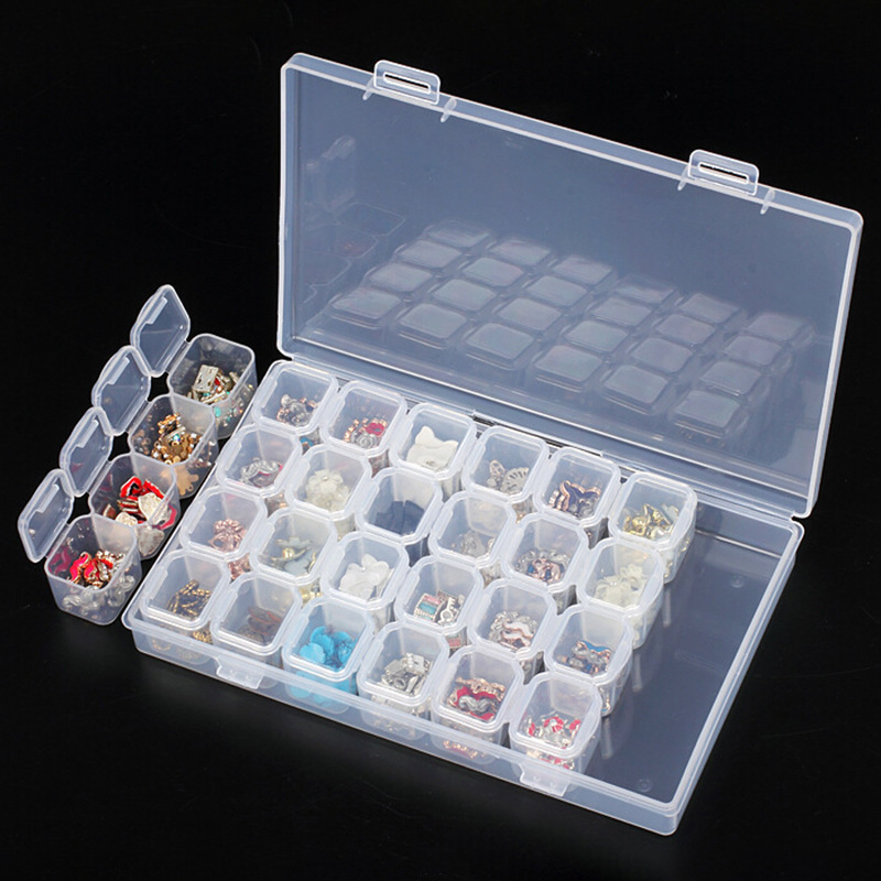 

28 Slots Cover Cases Plastic Storage Box Jewelry Small Things Container Empty Transparent Mini Beads Display Medicine Box 11x17cm 1221061, Multicolor