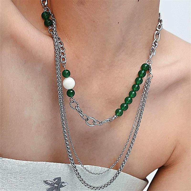 

Chokers Korean Vintage Green Crystal Pendant Necklace For Women Hollow Chain Choker Female 2021 Metal Clavicle