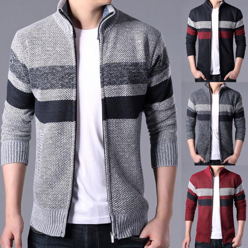 

Men's Sweaters Men Cardigan Stand Collar Comfy Long Sleeve Knitted Sweater Jacket Knitwear, Light grey