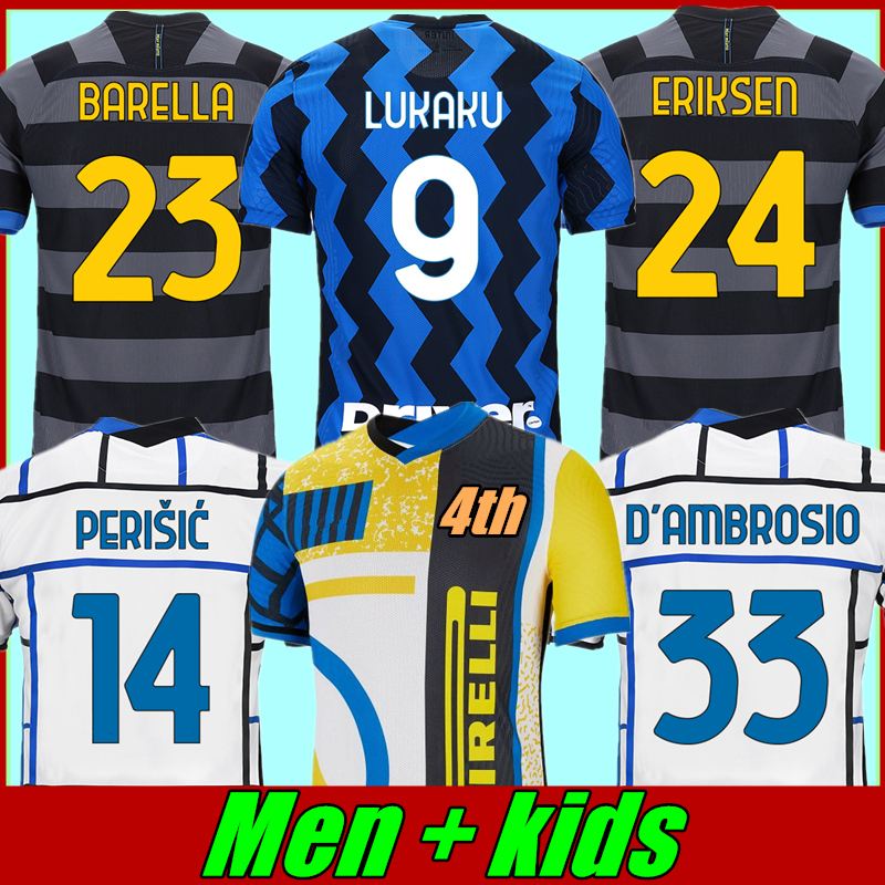 

inter 2021 soccer jersey lukaku milan vidal barella lautaro eriksen alexis hakimi 20 21 football shirt uniforms men + kids kit 4th fourth, Black;yellow