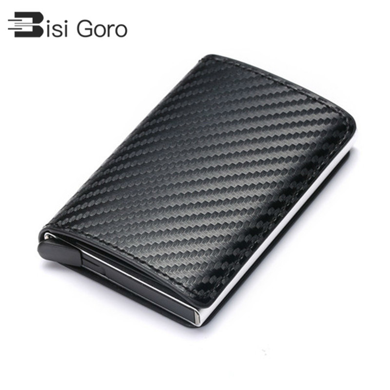 

Bisi Goro 2021 Business Id Credit Card holder Men and women Metals Rfid Vintage Aluminium Box Pu Leather Card Wallet note Carbon, Make up the difference