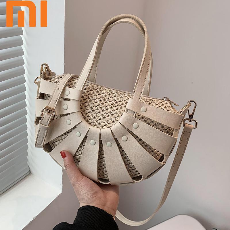 

Straw Semicircle Design Small Tote Bags For Women 2021 Summer Lady Beach Shoulder Crossbody Simple Bag Female Travel Handbags