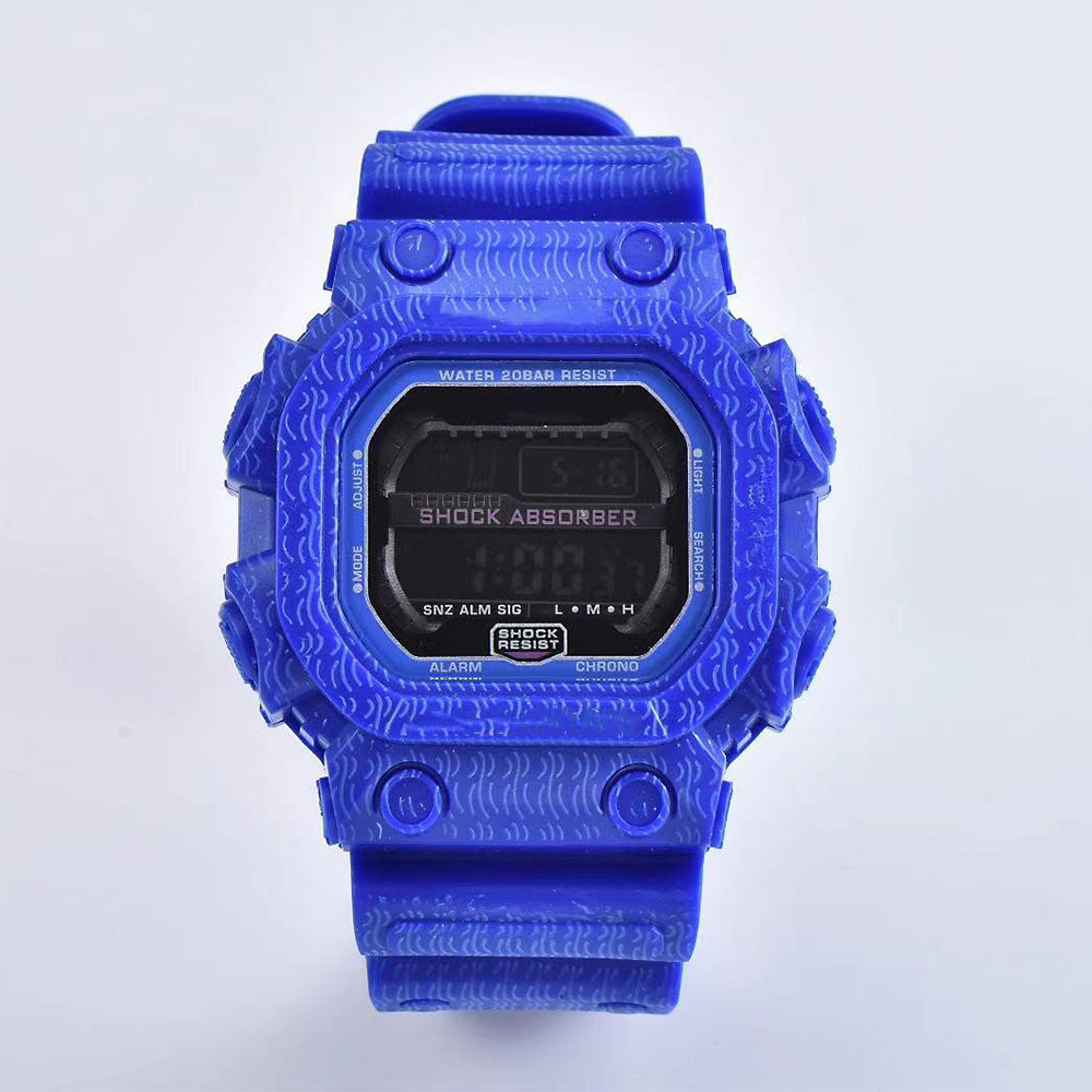 

Casual sports men's quartz GXW-56 watch, waterproof and shockproof, world time co-branded LED digital display, square blue, ordinary, Slivery;brown