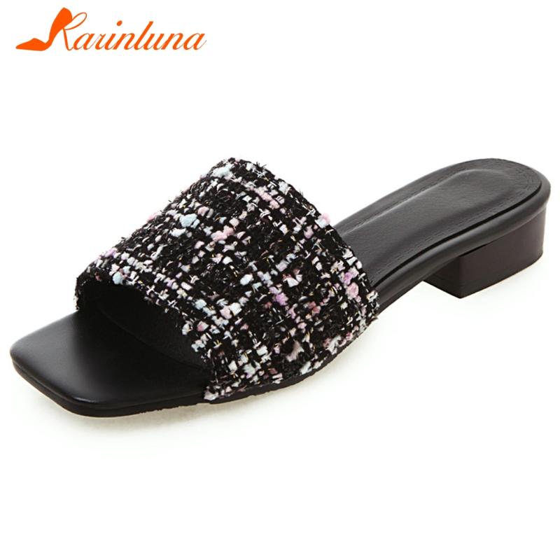 

Slippers KARIN Fashion Summer Lady Casual Party Club Square Toe Low Heels Cloth Women Shoes Woman, Black