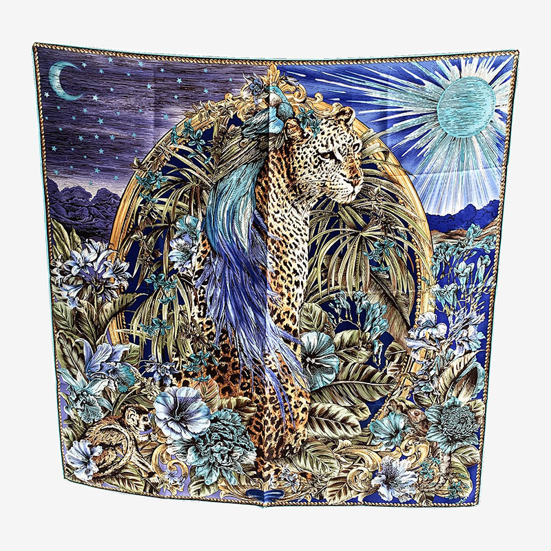 

lion print 100% Natural Mulberry* 90*90cm Designer Silk Scarf Hand Rolled Edges foulard en soie luxe