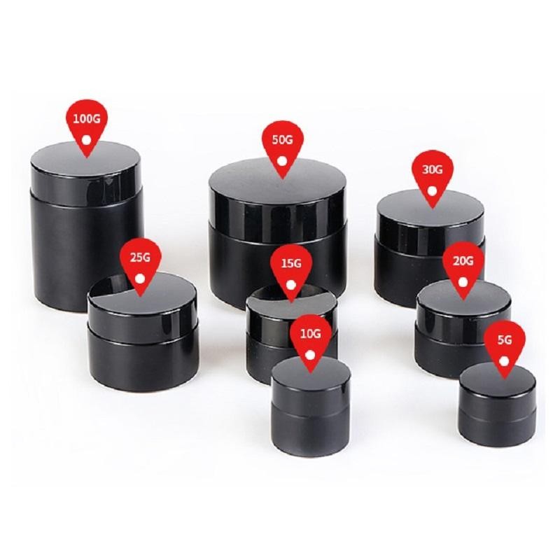 

Black Frosted Glass Jars Cosmetic Cream Bottle Travel Dispenser Jar with inner PP Cover 5g to 100g