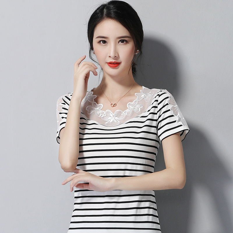 

2021 summer design engraving short sleeve fashion T - shirt women top 3163, White