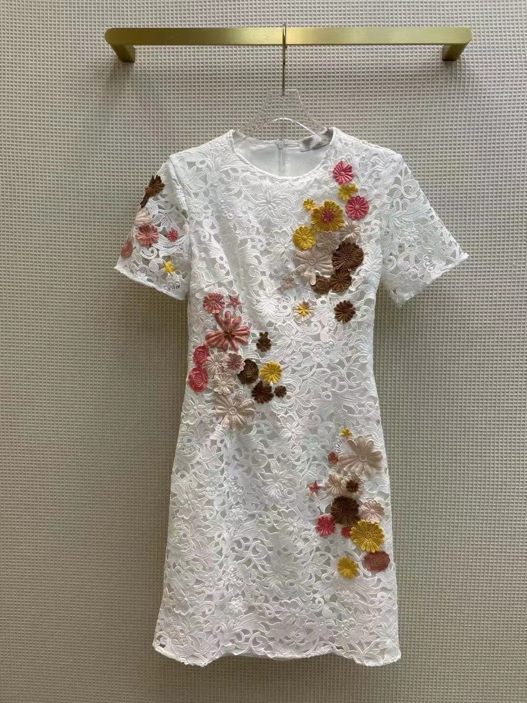 

Milan Runway dresses 2022 Spring Summer O Neck Short Sleeve Panelled Women' Designer Dress Brand Same Style Clothing 0218-19, Picture color
