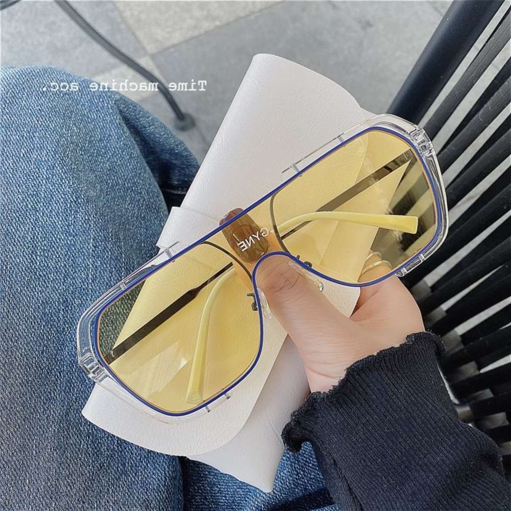 

Korean ins conjoined large frame sunglasses men and women big face thin glasses driving Fashion, White;black