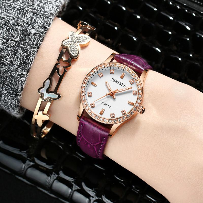 

Wristwatches 2021 Women's Fashion Korean Watch Trend Quartz Waterproof Luminous Leather Series Ladies, Purple rose