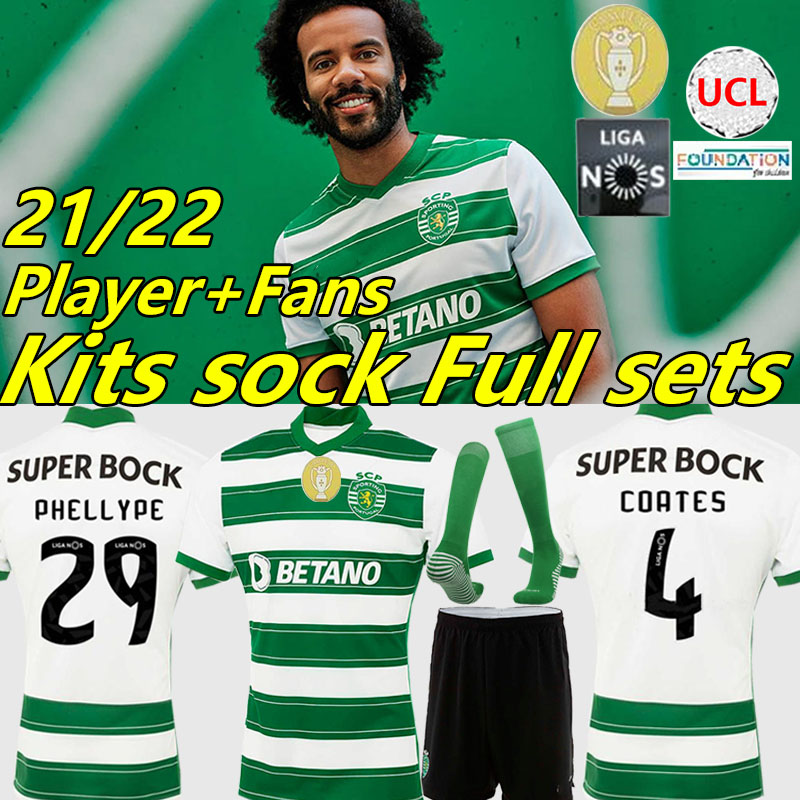 

21/22 Sporting Clube de CP Lisbon soccer jerseys fans player version C.RONALDO PHELLYPE 2021 2022 SCP Lisboa B.FERNANDES football shirt DOST men kids Kits sock Full sets, 20/21 away kids