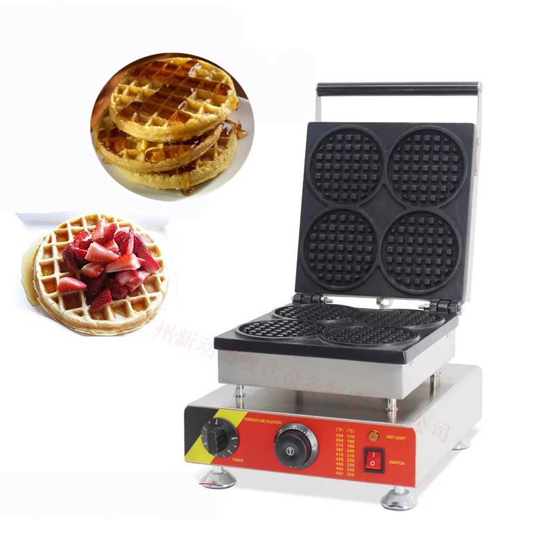 

Bread Makers 4pcs Round Shape Waffle Maker Machine Commercial Stainless Steel Snack Making