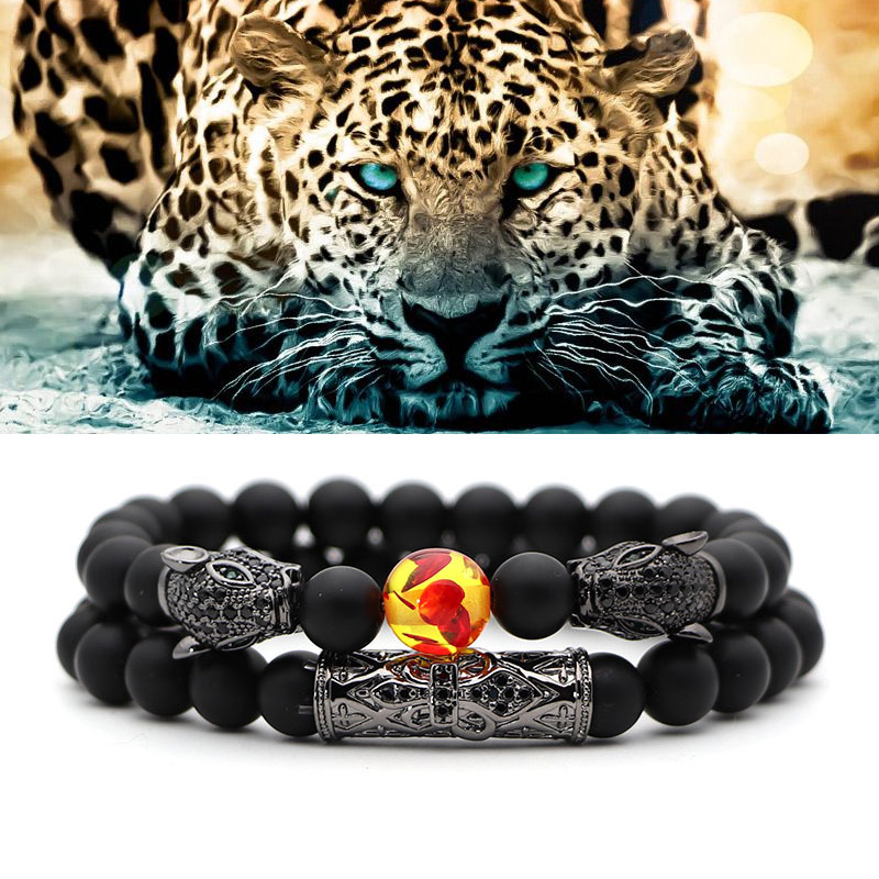 

Leopard bracelet set men jewelry stone beads pulseras for women bijoux femme mujer homme jewelry bijoux friends brazaletes, Black