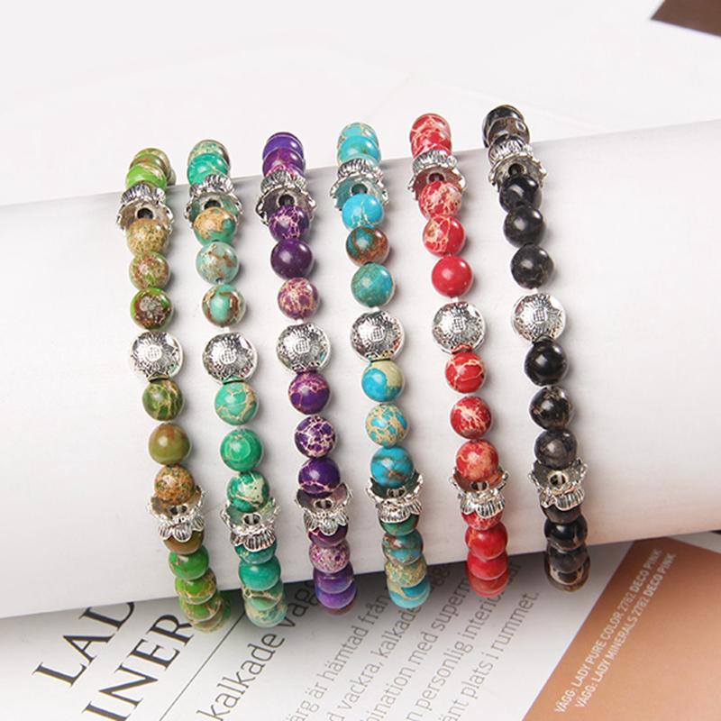 Beaded, Strands 6mm Vintage Beads Bracelet For Women Men Green Blue Red Black Color Stone Charm Elastic Femme Homme Gifts Wholesale-image-703857504