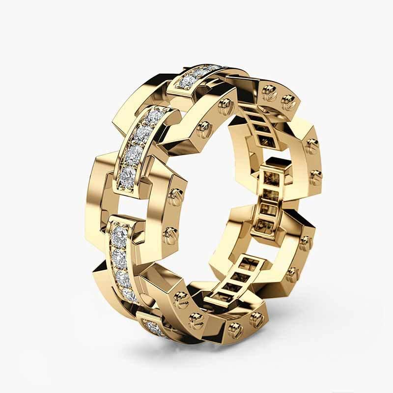 

Wedding Rings Cubic Zircon Men Rhinestone Fashion Out Punk Style Decor Jewelry Women Enamel Male Finger Glod Silver Rose Color