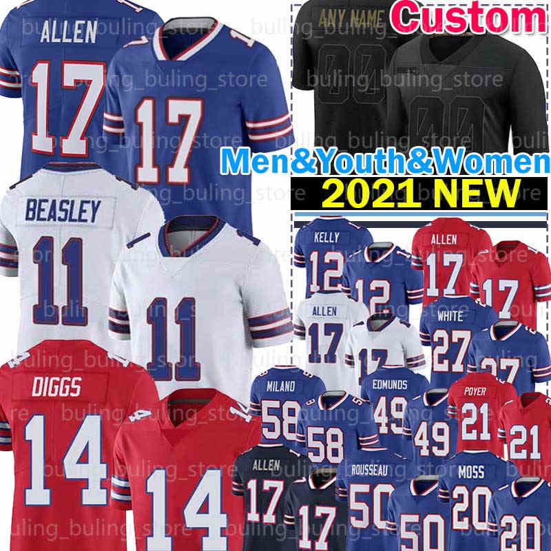 

17 Josh Allen Football Jersey Stefon Diggs Cole Beasley BillsTre'Davious White Matt Milano BuffaloGabriel Davis Poyer Micah Hyde Gregory Rousseau Jim Kelly, Women jersey(b e)