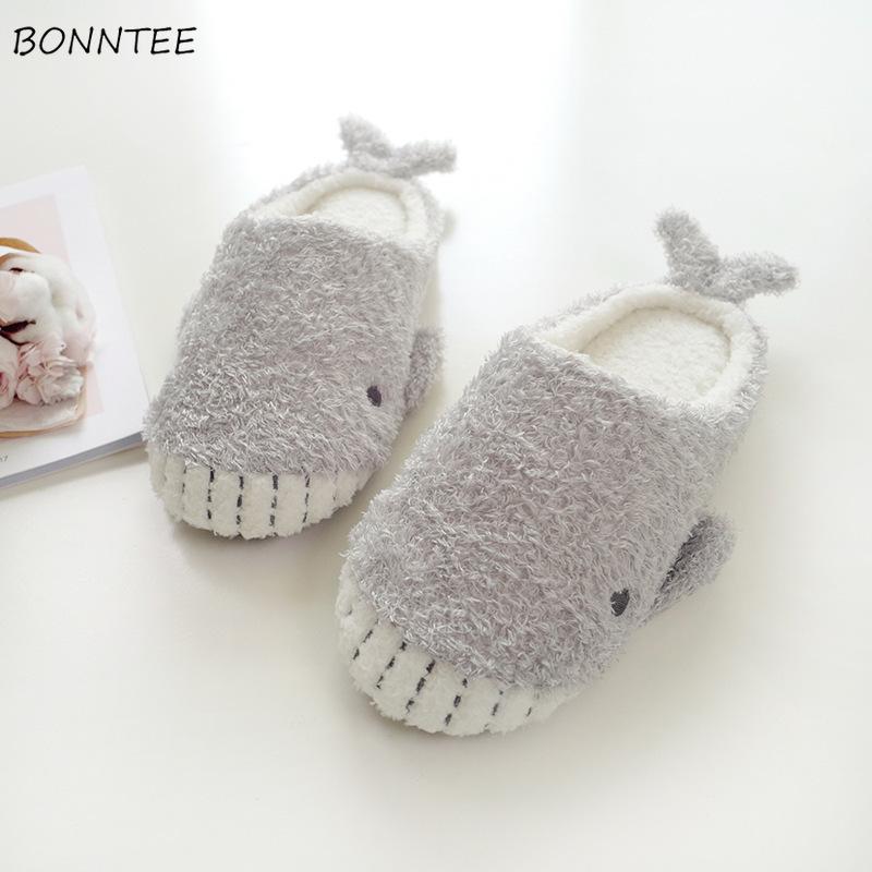 

Winter Slippers Women Soft Bottom Anti Skid Cute Whale Baby Plush Home Slipper Womens Thicker Warm Leisure Cotton Shoes Female, Black