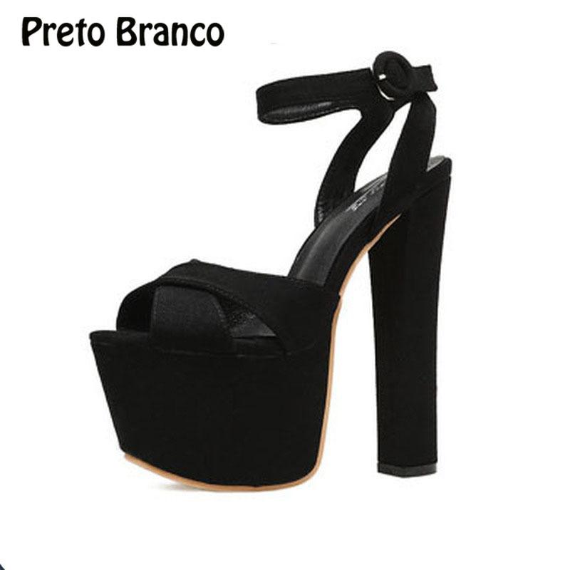 

European And American Style High Sandals Waterproof Platform Rhinestone Thick Women's Shoes -639-7, Black