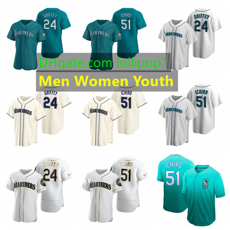 

Seattle Mariners Baseball Jerseys 24 Ken Griffey Jr. Jersey 51 Ichiro Suzuki Men Women Youth size S-XXXXL, Nk logo