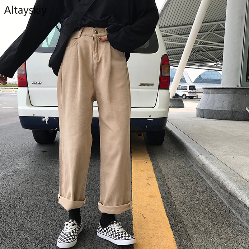 

Jeans Women Loose High Waist Leisure Full-length Wide Leg Jean All-match Korean Style Simple Womens Trendy Harajuku Daily Chic, Khaki