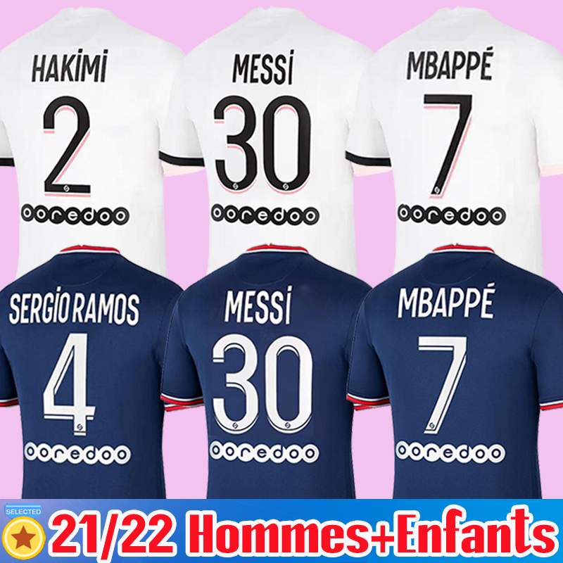 

MESSI MBAPPE Soccer Jerseys 2021 2022 DI MARIA 21 22 WIJNALDUM SERGIO RAMOS HAKIMI tops Maillots de football kit VERRATTI Hommes Enfants Fourth shirt Men kids Socks, 21 22 away with ligue1