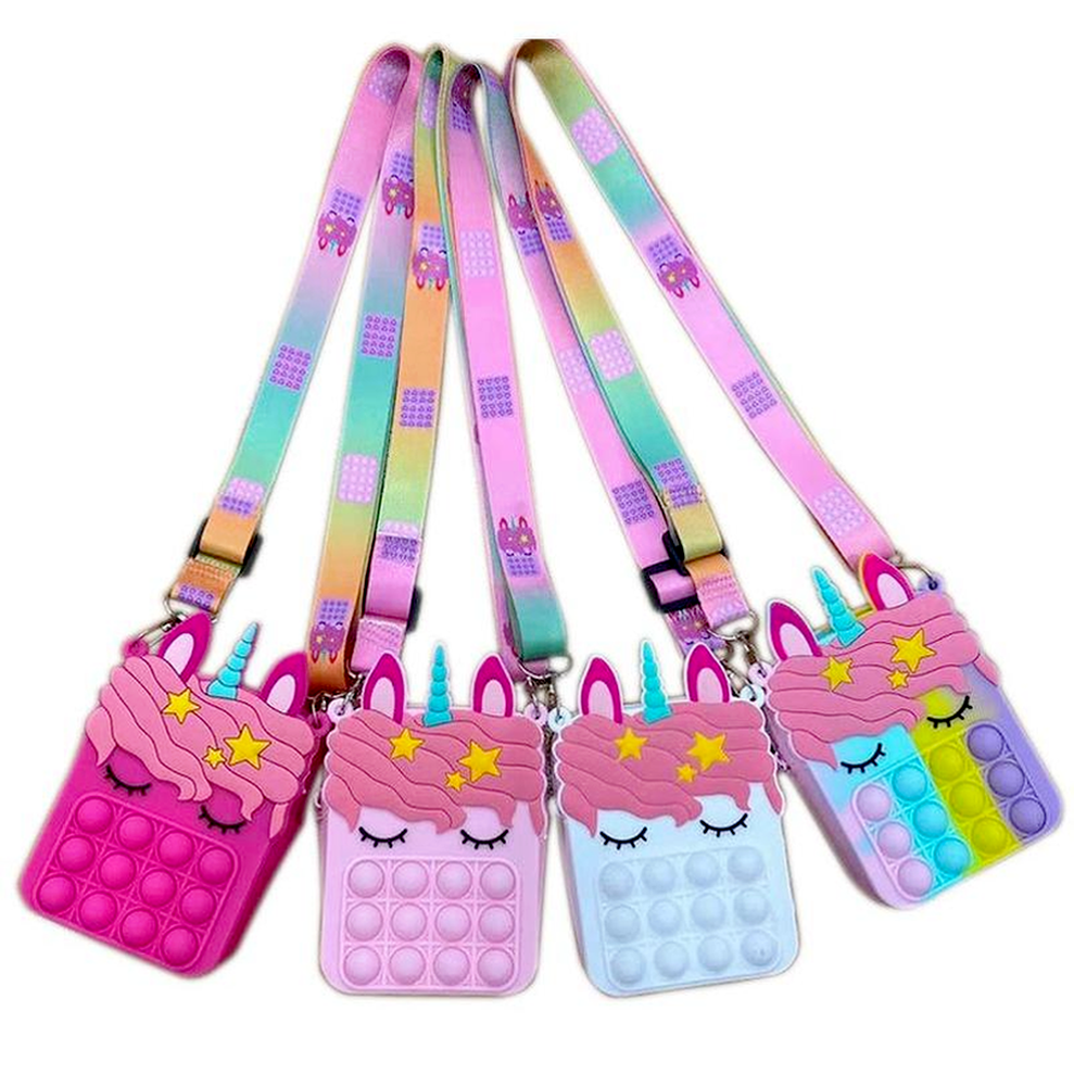

Fidget Sensory Bubble Bretelle Shoulder Bag Cellphone Straps Finger Push Phone Pouch Case Change Coin Purse Decompression Unicorn Popping Toys for Girls Kids 4111