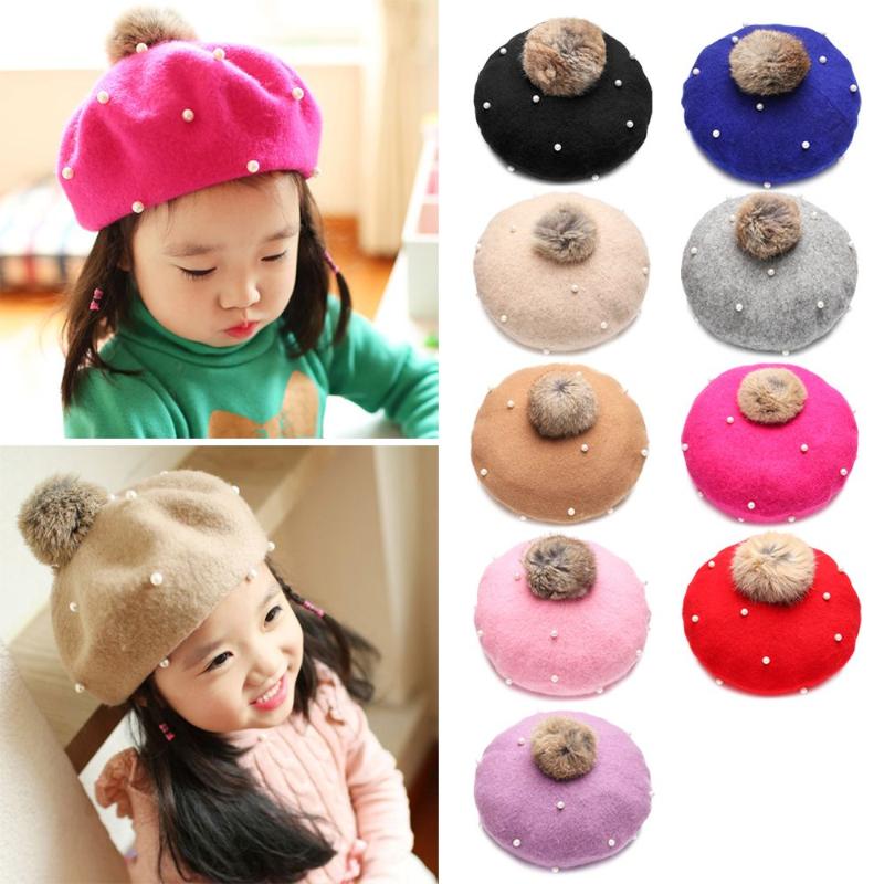 

Caps & Hats Fashion Vintage Warm Fur Kids Beret Hat Painter Pearl French Artist Cap, Yellow