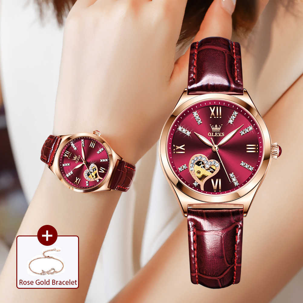 

Luxury Women Watches Automatic Mechanical Leather Wrist Watch Ladies Fashion Bracelet Set Gift Top Brand 210720, Blue set