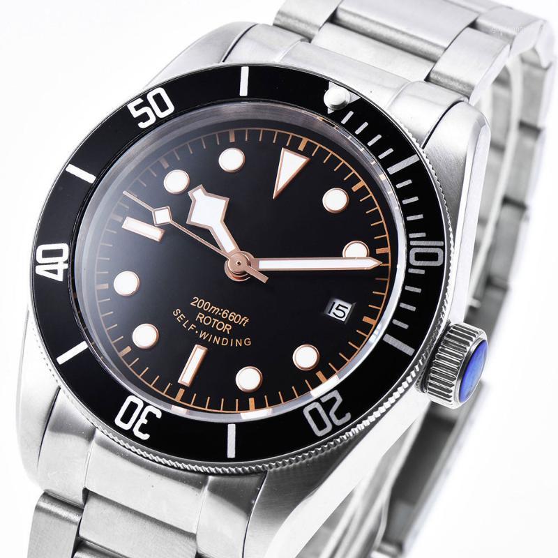 Homme Montre Black Bezel 41mm NH35 SS Bandes en acier SAP Mouvement Luminou Luminou Luminou Swim Share Machinières mécaniques automatique