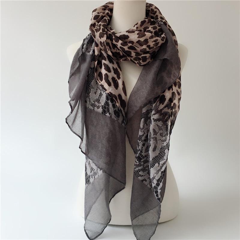 

Scarves Classical Women Leopard Print Scarf Soft Pretty Big 180*100cm Voile Stole Lace Warm Large Cotton Shawls Cachecol Wraps