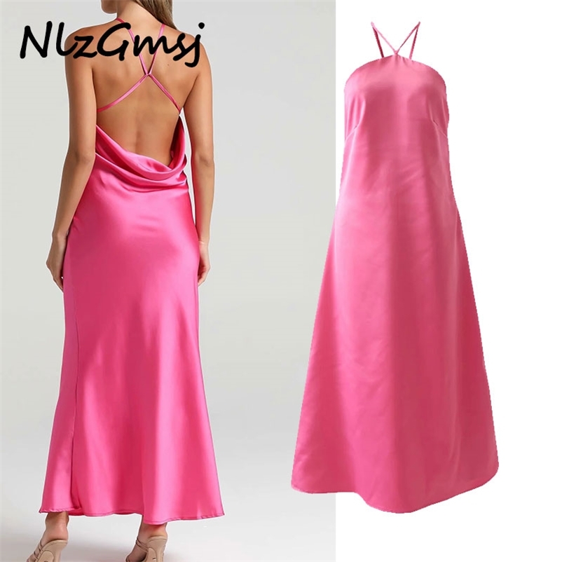 

Summer Dres Backless Sexy Solid Long es Straight Irregular Slip 04 210628, As picture