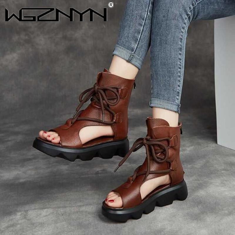 

Fashion Roman Style Summer Sandals Women Sandal Shoes Leather Thick Sole Heighten Woman Wedges, Black