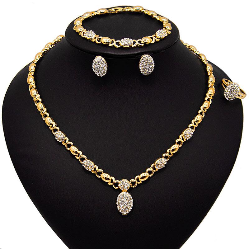 

earrings & necklace arrivals crystal x o-shaped gold color bracelet ring wedding jewelry sets wholesale, Silver