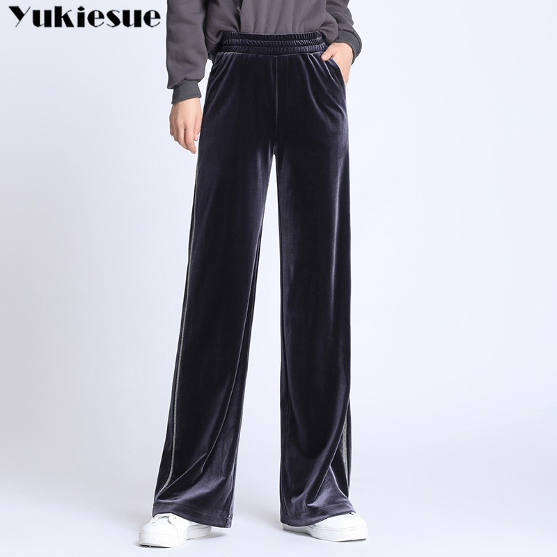 

Women Pants Spring Office Lady Long Trousers Autumn winter gold velvet Solid Loose High Waist wide leg Female 210518, Gray