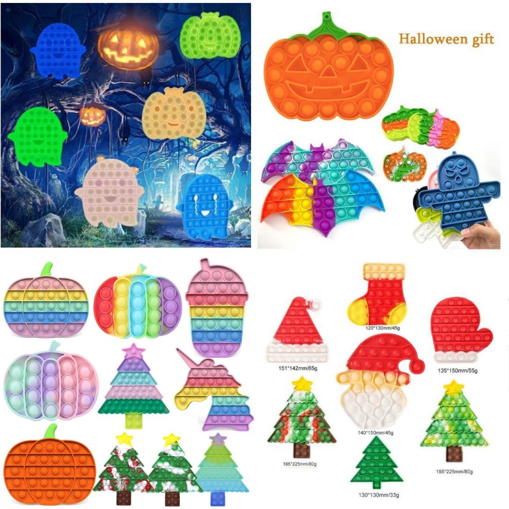 

24 Hours Ship!!Christmas Halloween Push Bubble Fidget Toys Adult Stress Relief Ghost Pumpkin Antistress Soft Squishy Anti-Stress Gift Box Decompression Toy