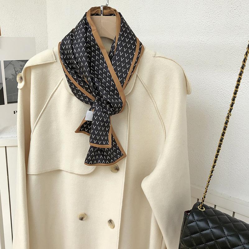 

Scarves Korean Letter Imitation Silk Scarf Female Autumn Winter Long Wide Ribbon