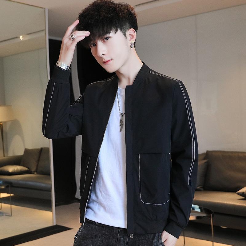 

Men's Jackets Autumn Period And The Baseball Uniform Clothing Han Edition Jacket Street Youth Movement Wind Coat, Black
