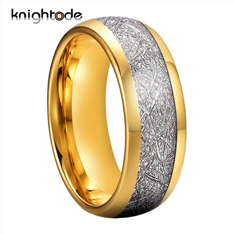 

Cluster Rings 8mm White Meteorite Inlay Gold Tungsten Carbide For Men Women Engagement Ring Polishing Dome Band
