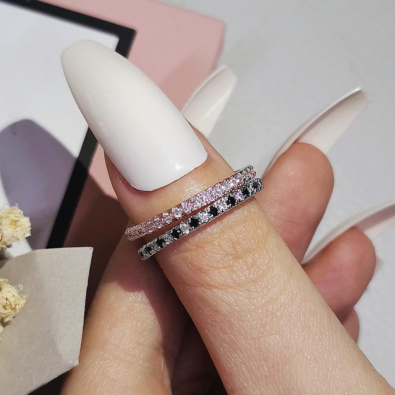 Cluster Rings 2pcs Per Pack Fashion Green Black 925 Sterling Silver Wedding Band Eternity Ring For Women Party Gift Lots Bulk Jewelry R1090A-image-711040841