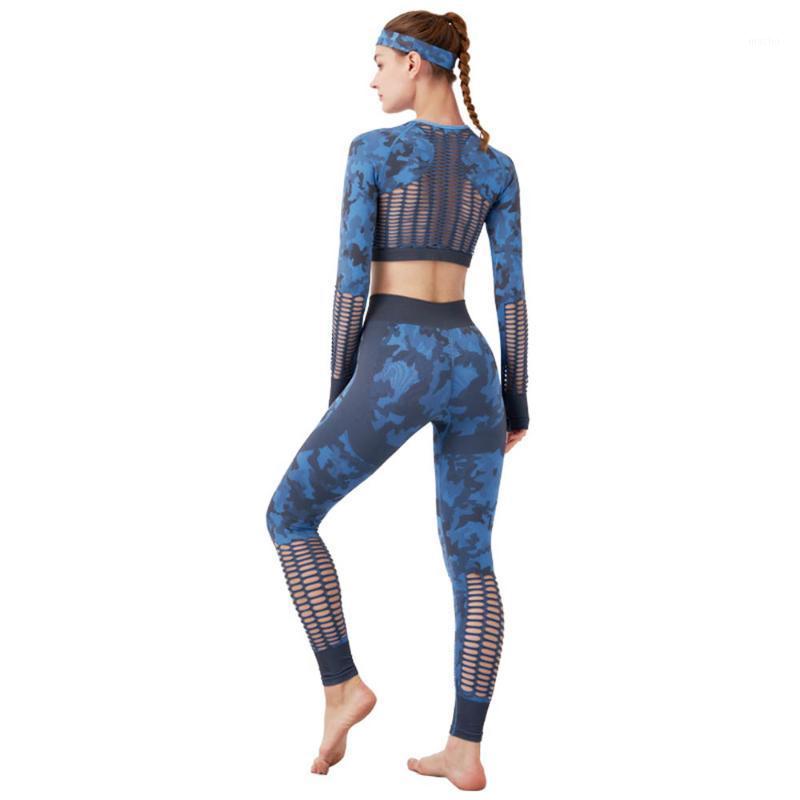 

Yoga Outfit 2PCS Seamless Set Women Fitness Clothing Gym Suit Running Tracksuit Athletic High Waist Mesh Camouflage Tight Sportswear, Black