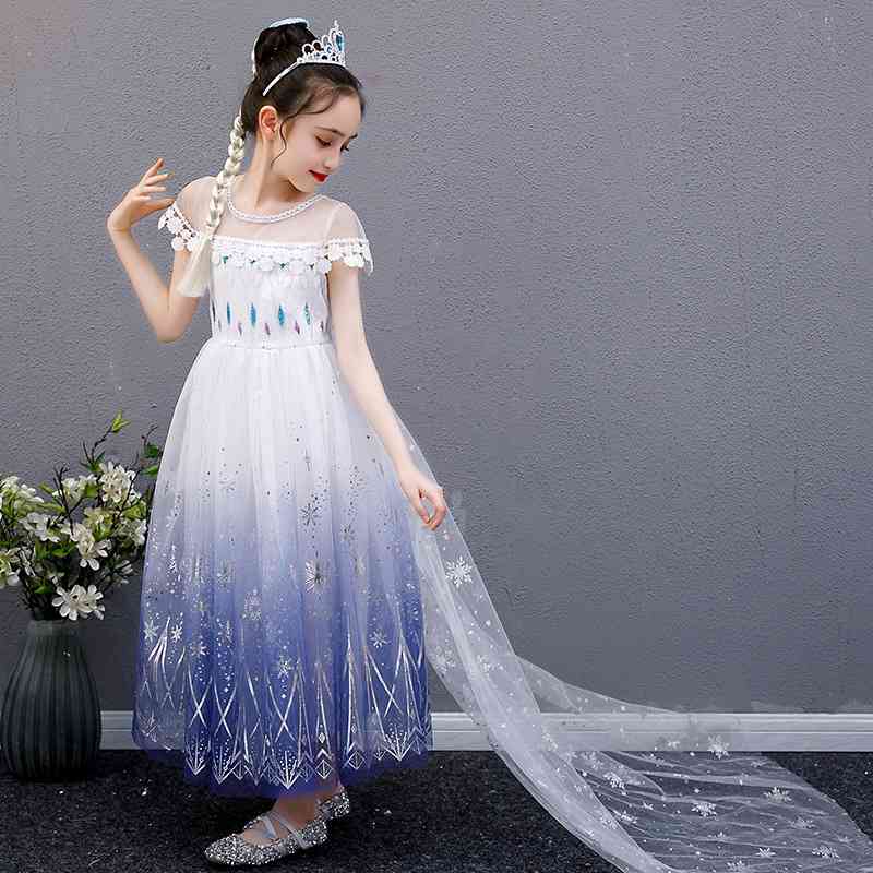 

short sleeve tapered ice snow princess girls aisha mesh dress summer skirt, White