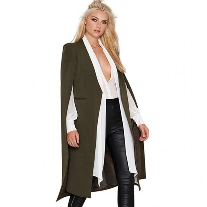 

Women's Trench Coats Autumn And Winter Casual Jacket Cloak-style No Button Shawl Windbreaker, Tan;black
