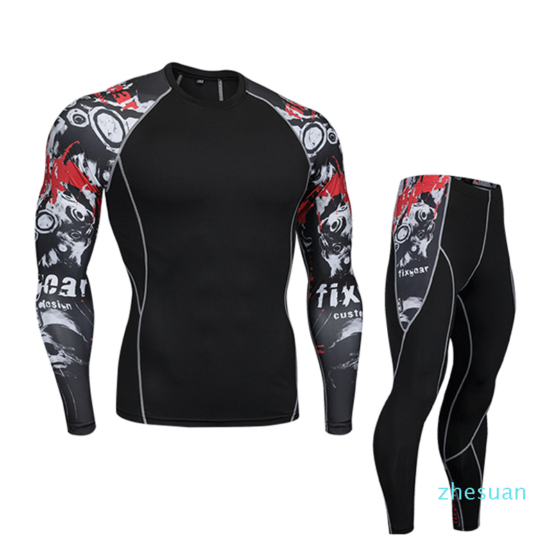 

Gym Clothing Man Sportswear Tracksuit Set Compression Pants Running Tights Men Jogging Suits Long Sleeve Crossfit T-shirt Rashgard Kit, T3